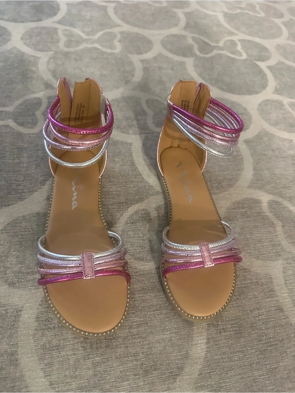 Nina girls Brianna Pink Crinkle Metallic Back Zip Sandals,